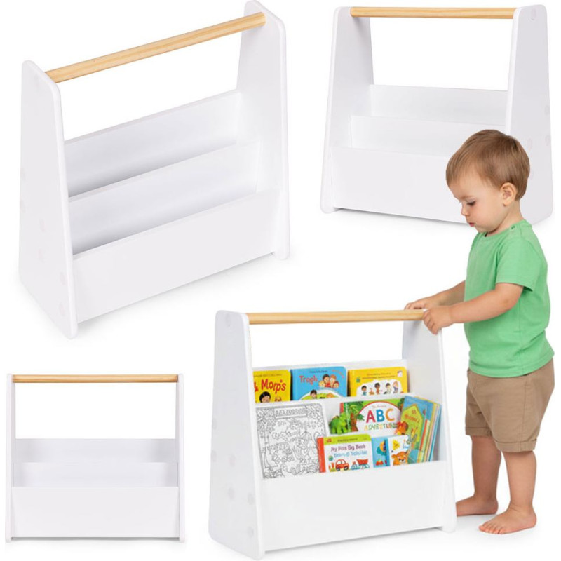 Ecotoys Montessori Children&rsquo;s Bookshelf 3-Tier Book Rack Organizer White ECOTOYS