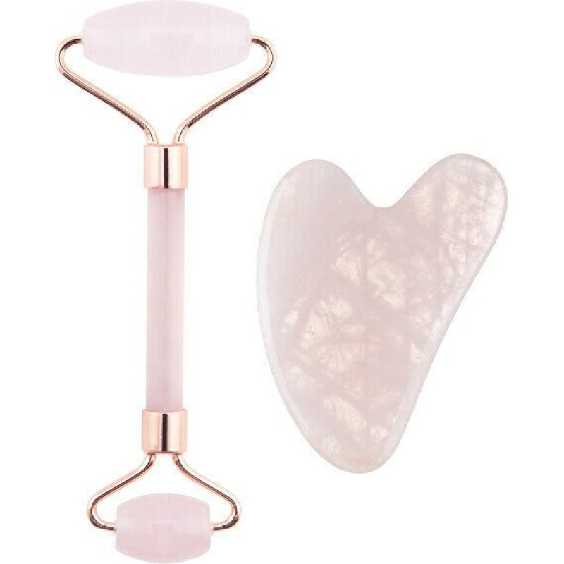 Sejas rullis un Guasha rozā masažieris Rose Quartz Jade Roller and Gua Sha Set
