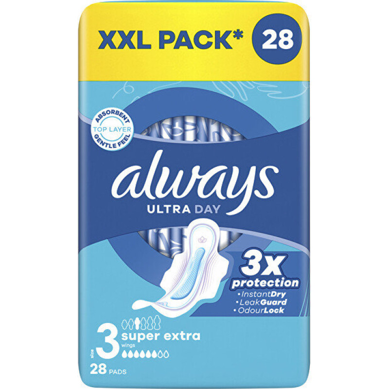 Always Ultra Dienas Super Extra Quatro higiēniskās paketes, 28 gab.