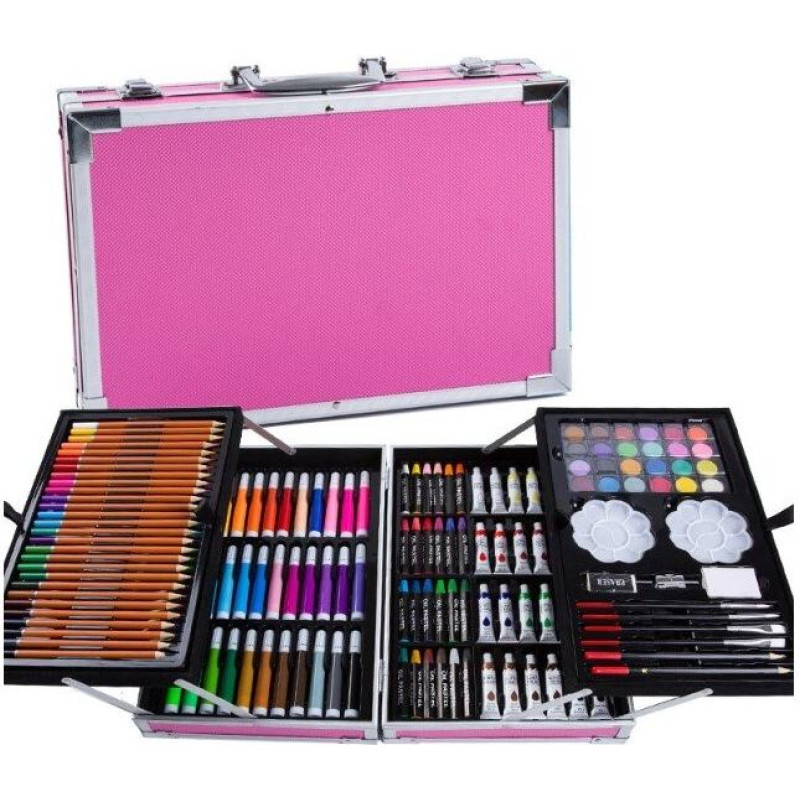 Plastmasas bilžu komplekts koferī 145el rozā krāsā