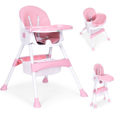 Bērnu barošanas krēsliņš, paplāte, groziņš, 5 punktu jostas, rozā ECOTOYS