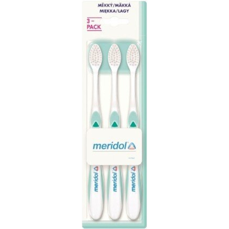 Mīksto zobu suku komplekts Meridol 3 gab. Maiga smaganu aizsardzība