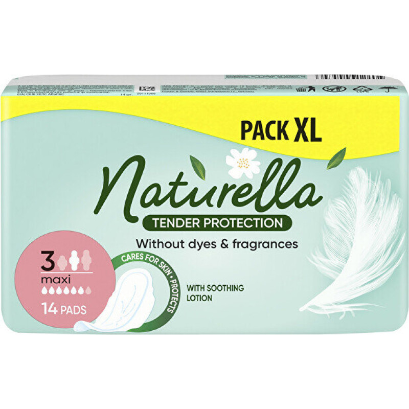 Higiēniskās ieliktnīši Naturella Normal Plus Tender Protection Maxi, 14 gab., ar kumelīšu kopšanu, maigs virsējais slānis