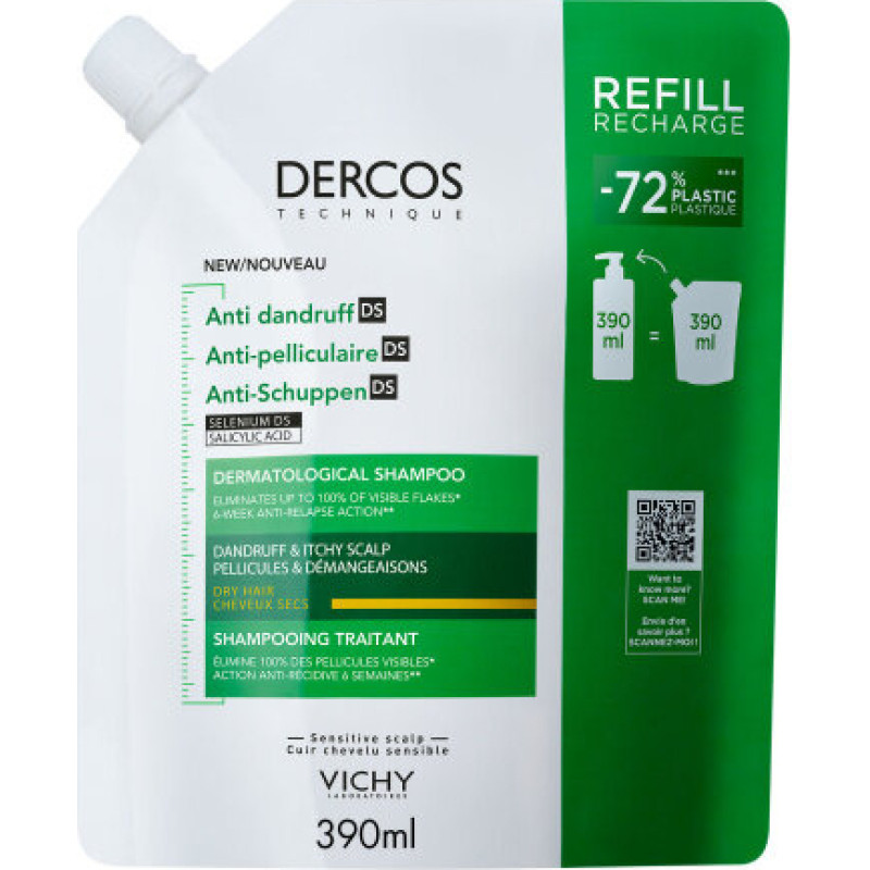 Vichy Dercos DS Refill šampūns pret blaugznām sausiem matiem, 390 ml
