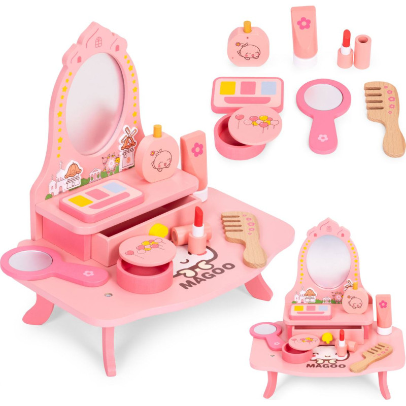 Ecotoys Wooden Dressing Table for Children with Mirror and Drawer 7 Accessories ECOTOYS