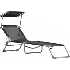Multigarden Adjustable Garden Sun Lounger Chair with Canopy Black MultiGarden