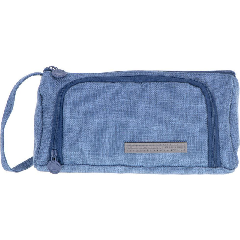 Skolas zīmuļu soma, dubultā tualetes piederumu soma tumši zila