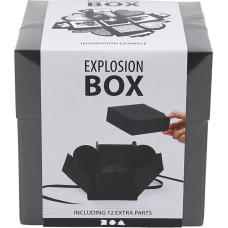 Sprādziena kaste - Melna - 12 x 12 x 12 cm - 12 fiksētās kabatas - 12 dekoratīvie elementi - Samta lente