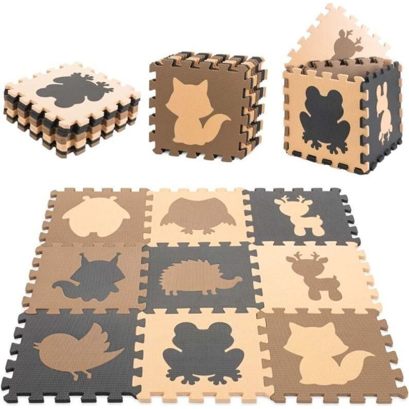 Putu puzles paklājs bērniem 9 gabali bēšs-brūns-melns-melns 85cm x 85cm x 1cm