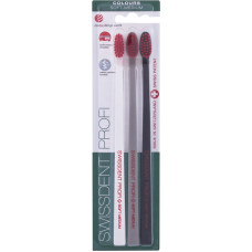 Zobu birstes Swissdent Profi Colours Soft Medium Trio, 3 gab., melns/balts/pelēks