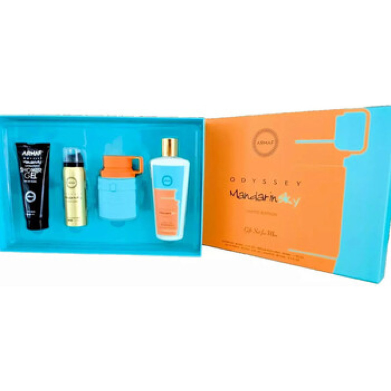 Armaf Odyssey Mandarin Sky D&aacute;rkov&aacute; sada EDP 100 ml, tělov&yacute; sprej 50 ml, sprchov&yacute; gel 100 ml a p&aacute;nsk&yacute; &scaron;ampon 250 ml