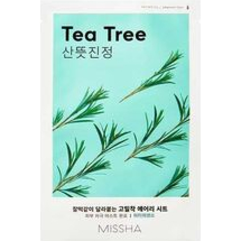 Missha Airy Fit Sheet Mask Tea Tree - Pl&aacute;t&yacute;nkov&aacute; maska s čistic&iacute;m a osvěžuj&iacute;c&iacute;m &uacute;činkem pro citlivou pleť