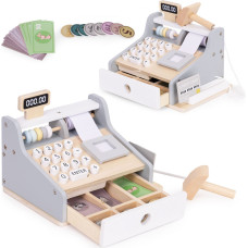 Ecotoys Wooden Cash Register for Children with Scanner Banknotes Coins Card ECOTOYS