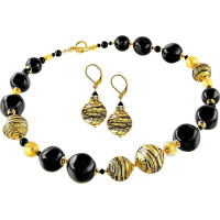 Luxury set of Gold en Tiger jewelry made of Lampglas pearls with 24 carat gold CQ5 (necklace, earrings)