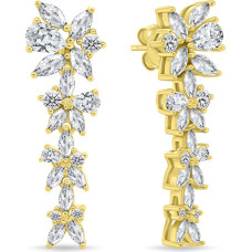 Gold-plated dangle earrings with clear zircons Flowers EA1159Y