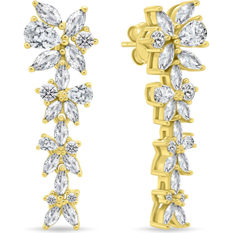 Gold-plated dangle earrings with clear zircons Flowers EA1159Y