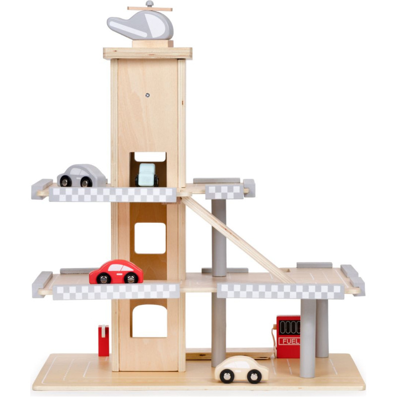 Ecotoys Large Wooden Garage Parking Track with Elevator + Cars ECOTOYS