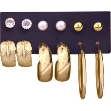 Elegant set of gold-plated round earrings and studs (6 pairs)
