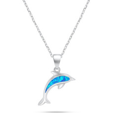 Beautiful Dolphin Silver Necklace with Opal NCL166WB