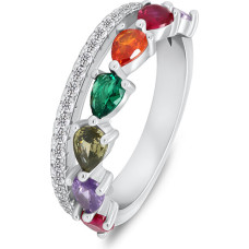 Silver ring with colored zircons RI127W - Circuit: 52 mm