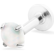 Steel labret with white synthetic opal - Diameter: 0.4 cm