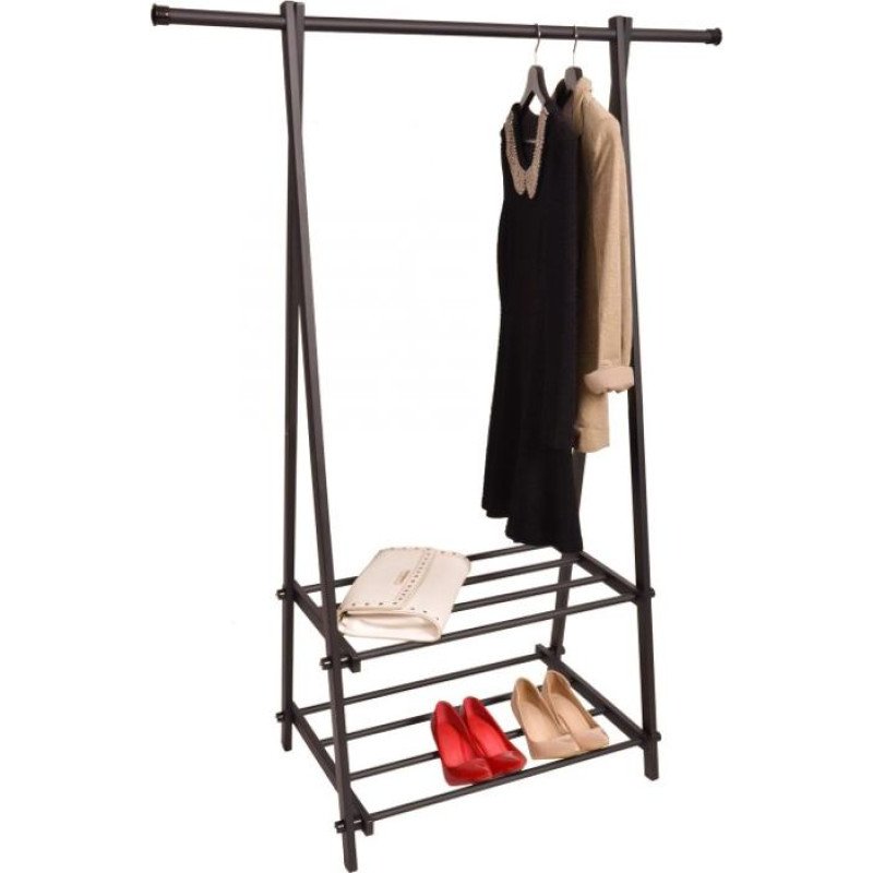 Modernhome Hanger stand with shelves, black, 2 shelves