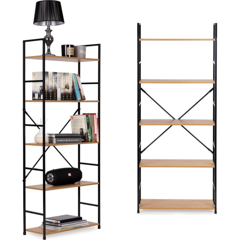 Modernhome Wide modern LOFT wooden bookcase with 5 shelves ModernHome