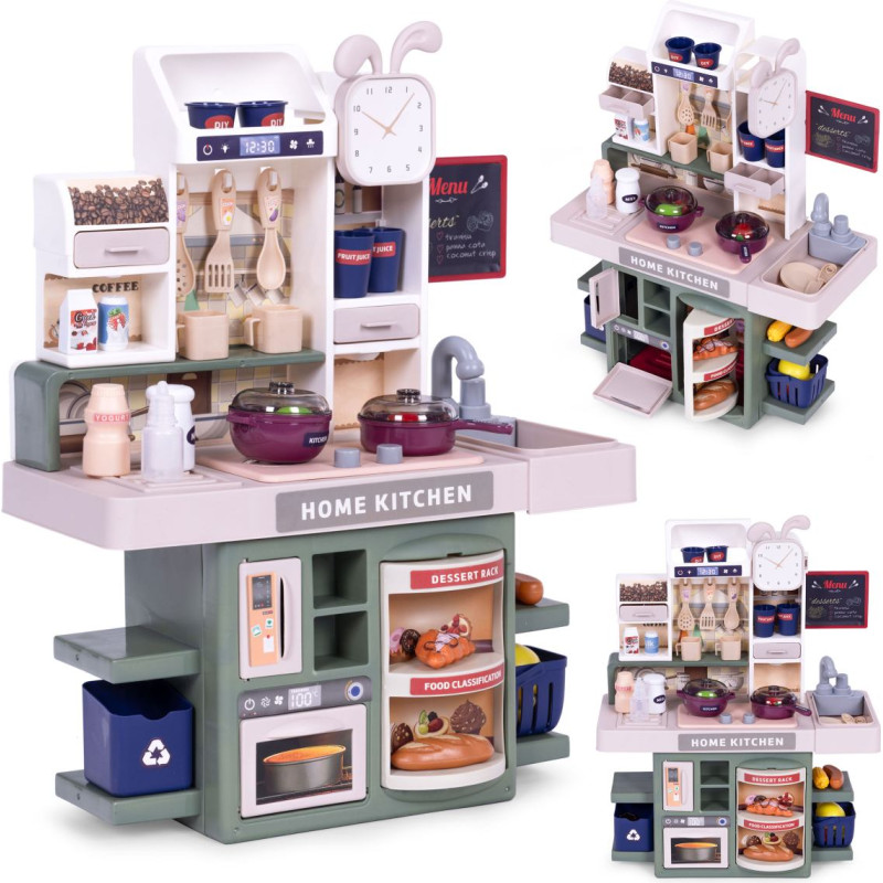 Children's kitchen with sounds, LED lights, steam generator, 35 accessories