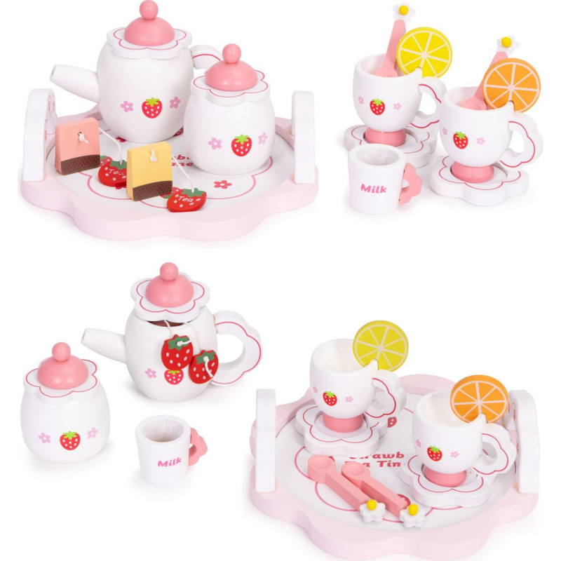 Ecotoys Wooden Tea Set Teapot Cups 14 Pieces ECOTOYS