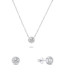 Elegant silver jewelry set with zircons SET220W (necklace, earrings)