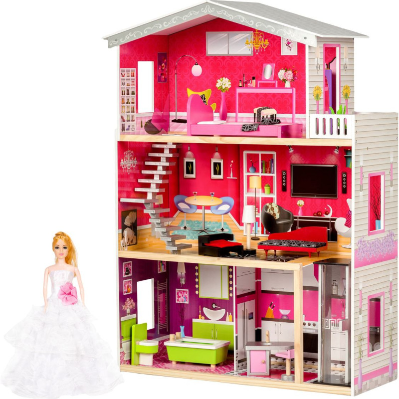 Ecotoys Large wooden dollhouse with an elevator - Malibu Residence ECOTOYS