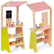 Ecotoys Large Wooden Market Stall for Children Shop with Terminal and Scale Fruits Vegetables 20 Pieces ECOTOYS