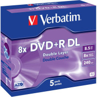 DVD+R dubultā slāņa VERBATIM - 8x - 8.5 Go - 240 minūtes - 5 iepakojumā
