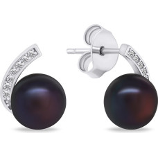 Stylish silver earrings with pearl and zircons EA787WBC