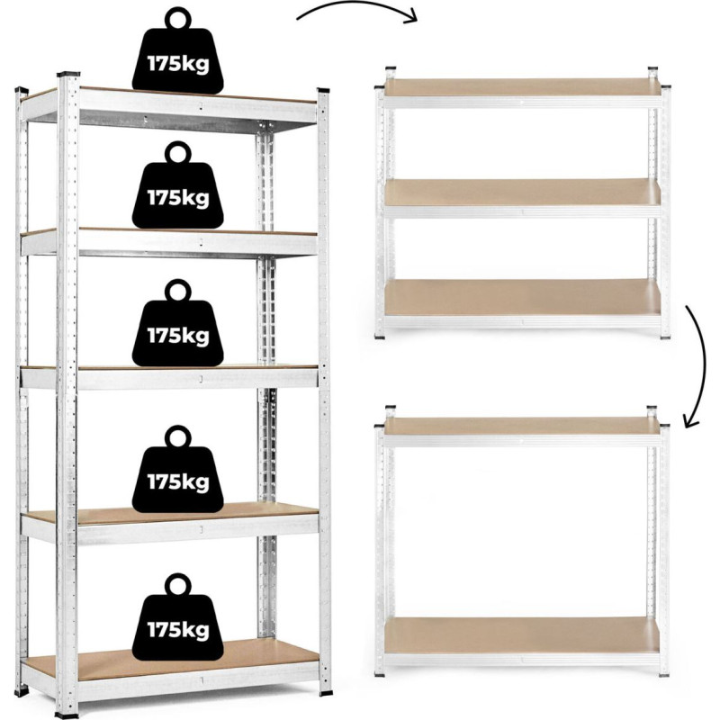 Modernhome Storage Rack 180x90x40 cm Galvanized Steel, 5 Shelves, 875 kg Capacity ModernHome