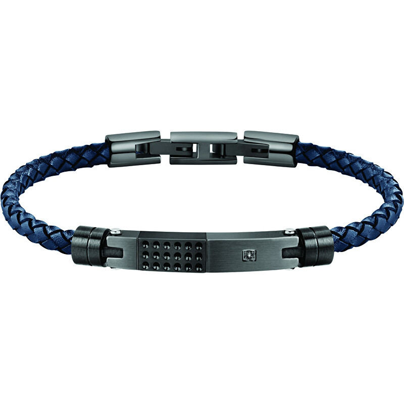 Men´s blue leather bracelet Moody SQH21