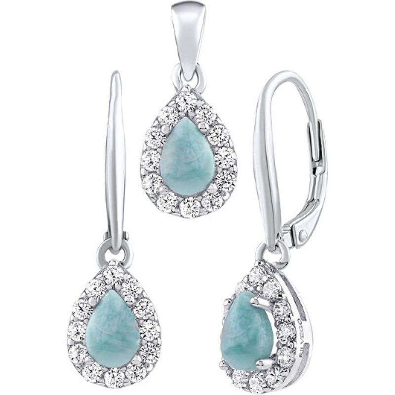 EUREKA silver jewelry set with Larimar - earrings and pendant JJJ1393LR