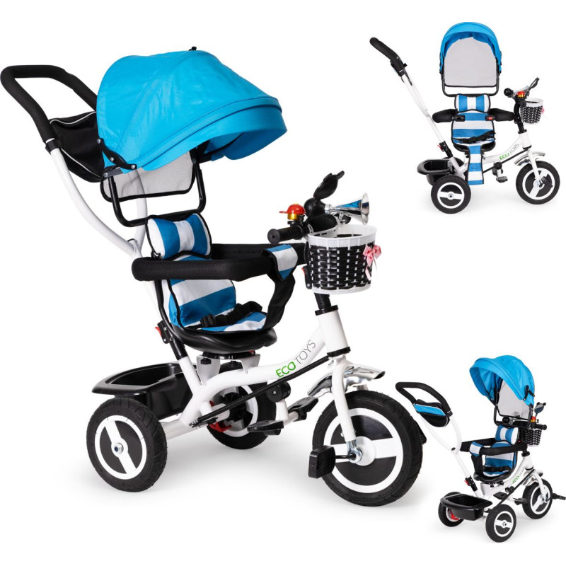 Ecotoys Tricycle rotating canopy durable rubber wheels blue ECOTOYS