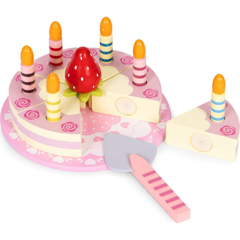 Ecotoys Wooden Cake Set with Velcro Candles Strawberry for Children 15 Pieces
