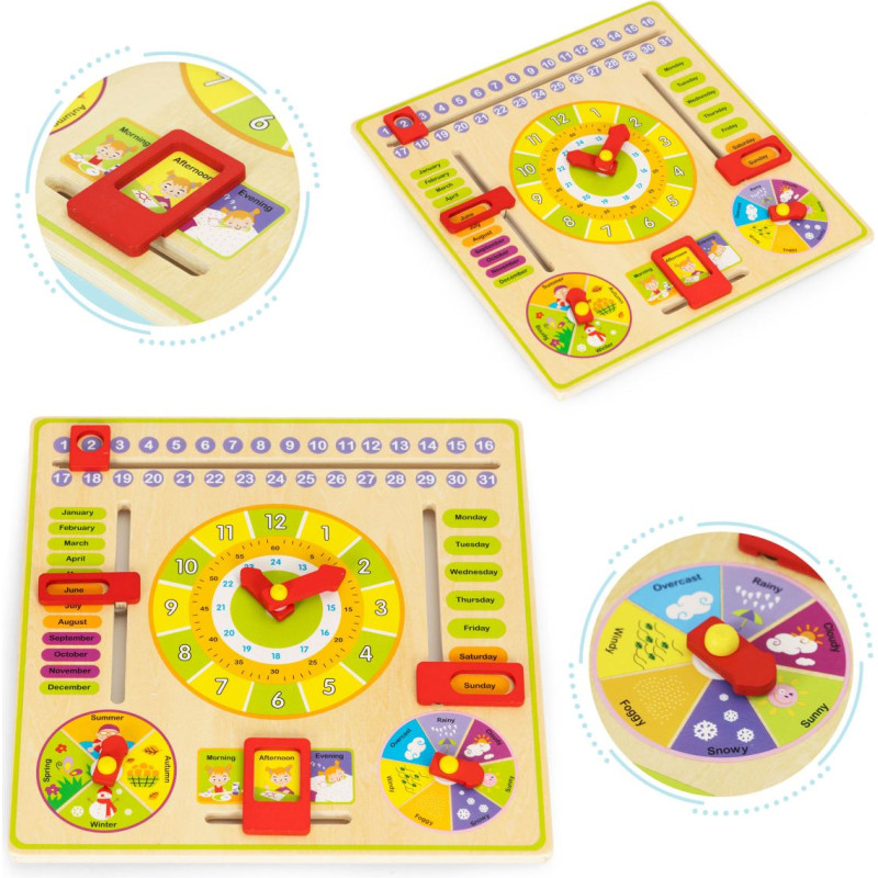 Ecotoys Wooden educational manipulative board, calendar clock ECOTOYS