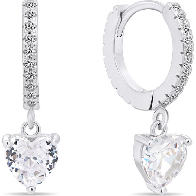 Delicate silver hoop earrings with hearts EA635W