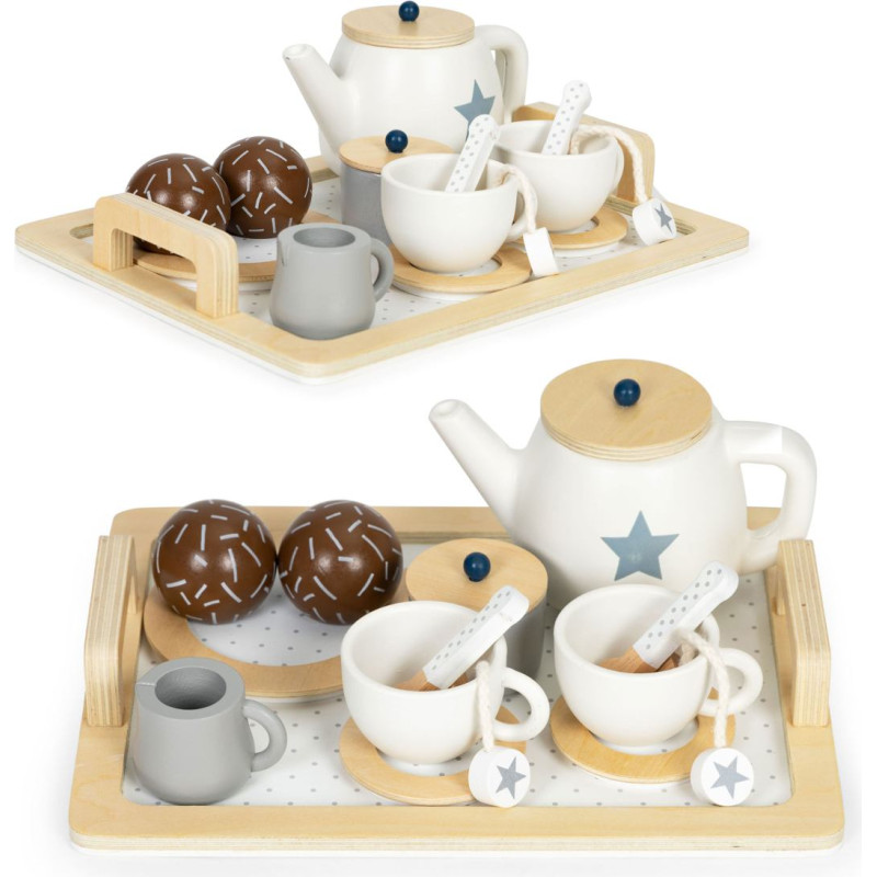 Ecotoys Wooden tea set, jug, cups, 17 elements ECOTOYS