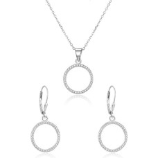 Silver jewelry set Circle with zircons AGSET66RL (earrings, chain, pendant)