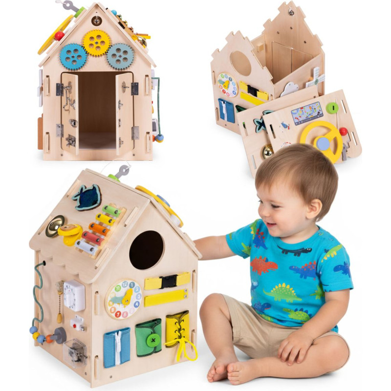 Ecotoys Wooden Busy House for Children Educational Panel XXL 30 Pieces