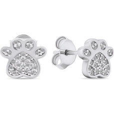 Playful silver earrings with clear zircons Paws EA590W