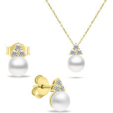 Gold-plated jewelry set with real pearls SET228Y (necklace, earrings)