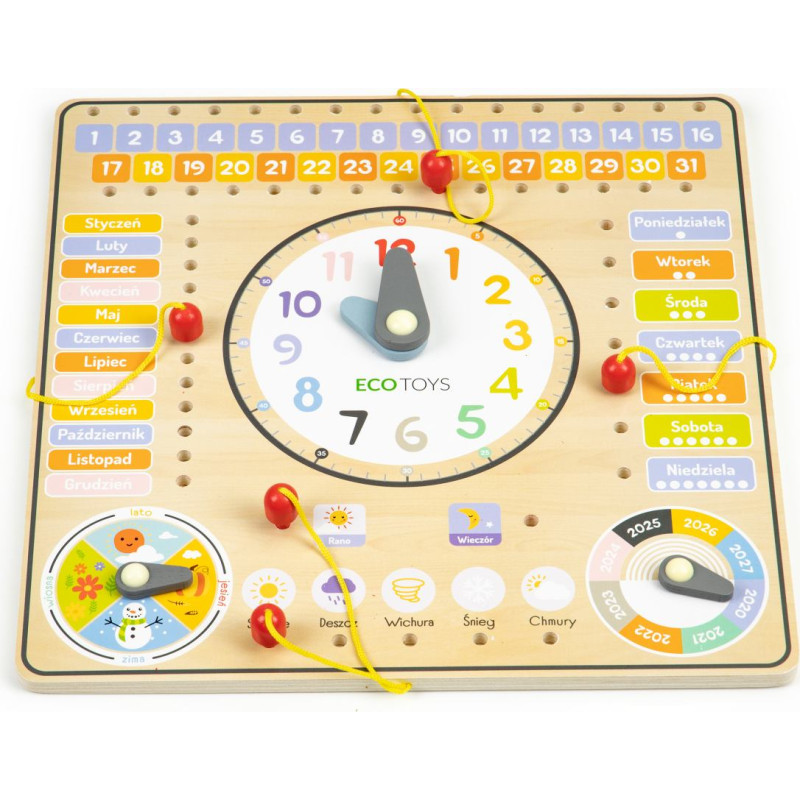 Ecotoys Wooden manipulation board with calendar & clock