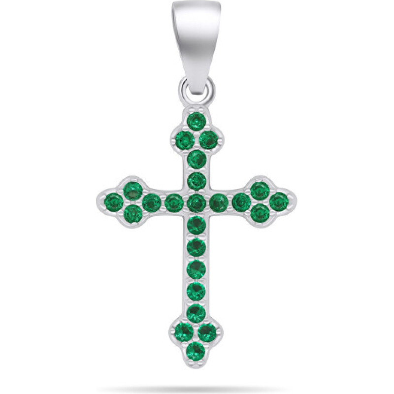 Silver pendant with green zircons Cross PT84WG