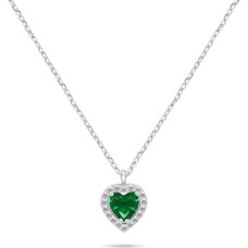 Silver Heart Necklace with Green Zircon NCL158WG