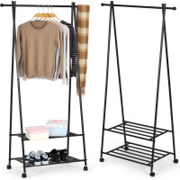 Modernhome Hanger rack with 2 shelves for clothes and shoes
